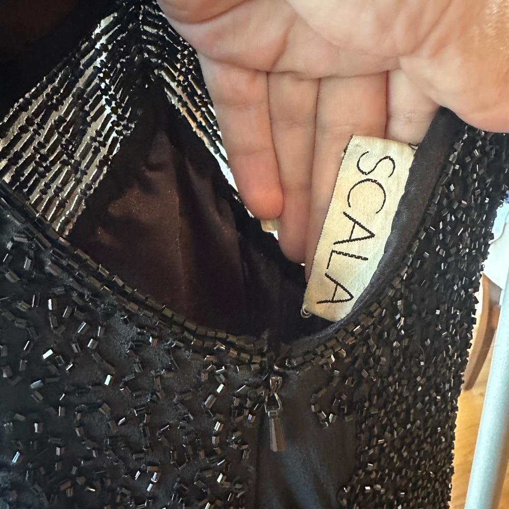 Scala Hand Beaded Black Floor Length Ball Gown Si… - image 4